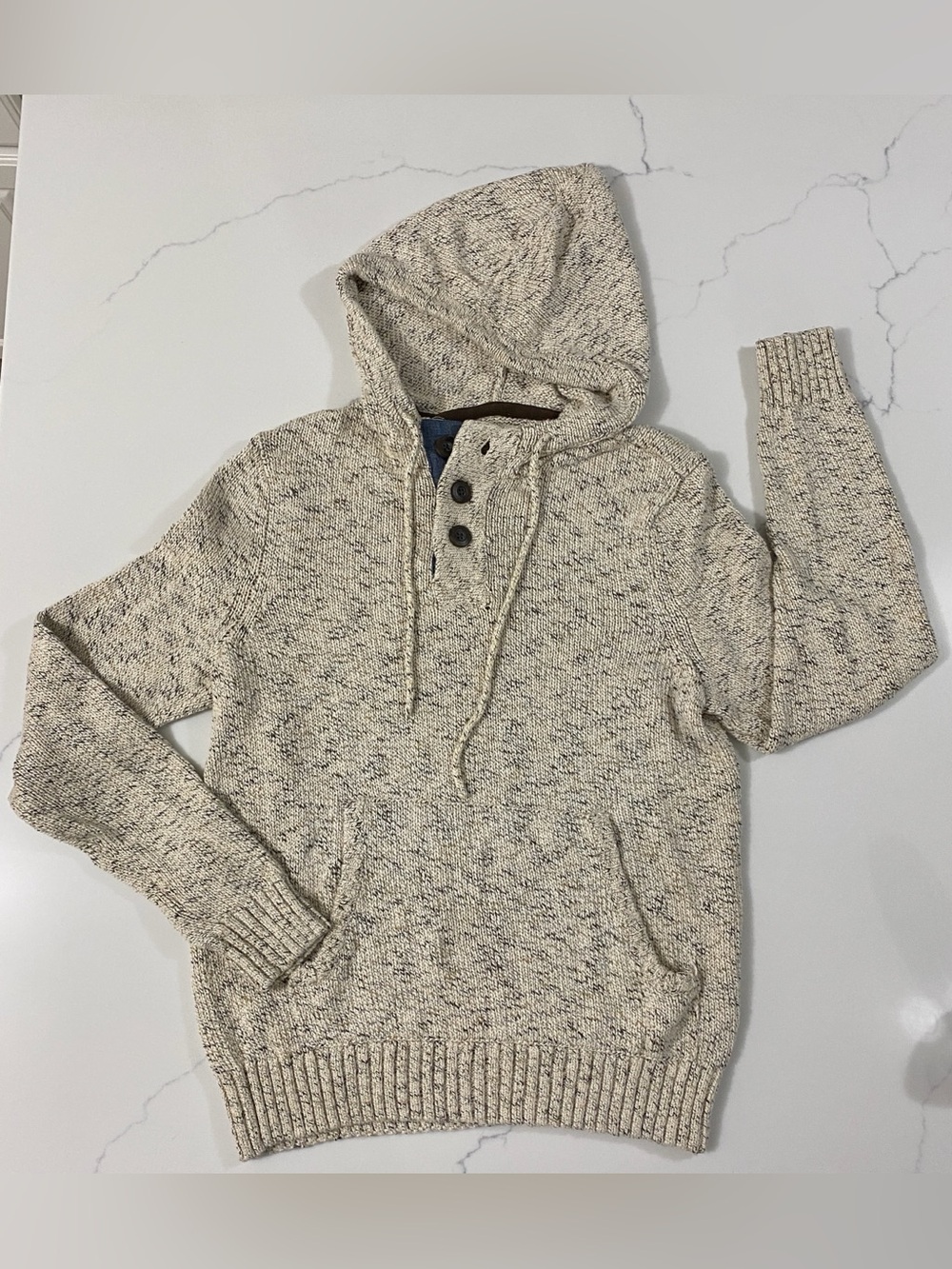urban pipeline Oatmeal Speckle Hooded Henley Drawstring Sweater Size M